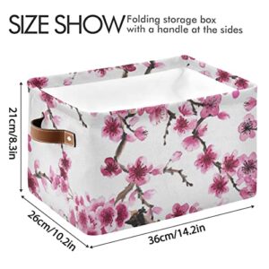 ALAZA Sakura Flowers Storage Basket Rectangle Collapsible Storage Bins With Handles Durable Canvas Toy Basket Organizer Bin For Shelf Closet Bedroom Home Office,Pack 2