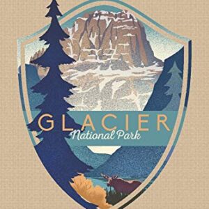 Glacier National Park, Montana, Mountain Scene, Lithograph, Contour (Canvas Deluxe Tote Bag, Faux Leather Handles & Zip Pocket)
