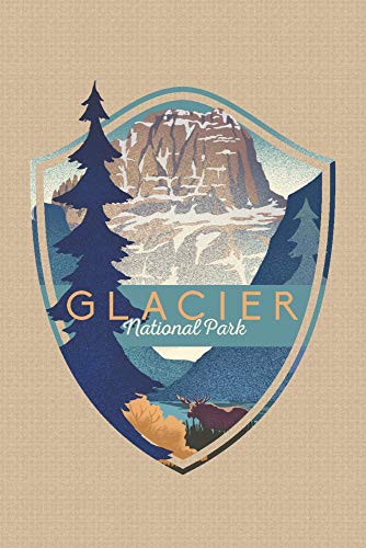 Glacier National Park, Montana, Mountain Scene, Lithograph, Contour (Canvas Deluxe Tote Bag, Faux Leather Handles & Zip Pocket)