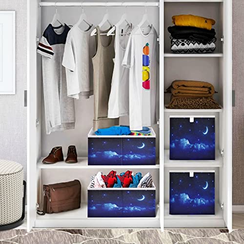 Kigai Starry Sky Moon Stars Storage Bin Closet Organizers Collapsible Toy Storage Rectangular for Home Organization Shelf Store Bins Container, 15.7" x 11" x 7"