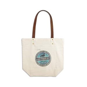 chautauqua lake, new york, rustic loon, contour (canvas deluxe tote bag, faux leather handles & zip pocket)
