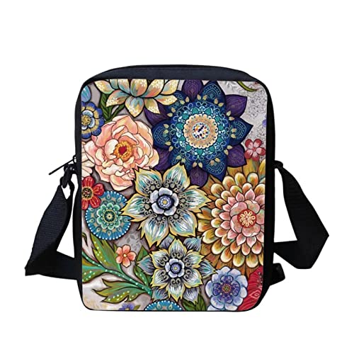 HUGS IDEA Women Girls Lightweight Small Crossbody Bag Boho Floral Blossoms Outdoor Purse Satchel Messenger Purse