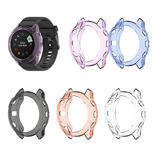 FitTurn [5 Pack] Clear Style Case Compatible with Garmin Fenix 6X/6X Pro/Fenix 6X Sapphire Smart Watch Replacement Screen Protector Case Cover TPU Shockproof Case Guard Thin Bumper Shell