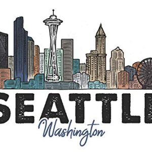 Seattle, Washington, Skyline, Icon, Contour (Canvas Deluxe Tote Bag, Faux Leather Handles & Zip Pocket)