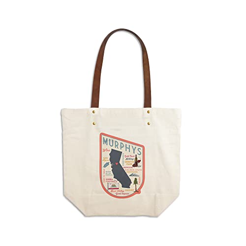 Murphys, California, Typography and Icons, Contour (Canvas Deluxe Tote Bag, Faux Leather Handles & Zip Pocket)