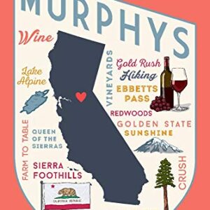 Murphys, California, Typography and Icons, Contour (Canvas Deluxe Tote Bag, Faux Leather Handles & Zip Pocket)