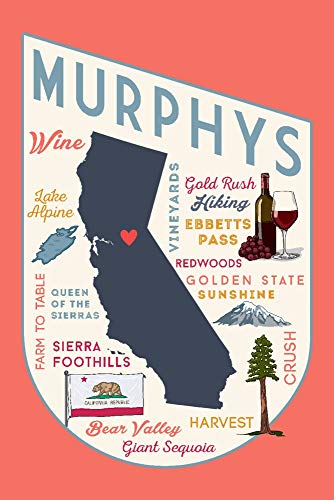 Murphys, California, Typography and Icons, Contour (Canvas Deluxe Tote Bag, Faux Leather Handles & Zip Pocket)