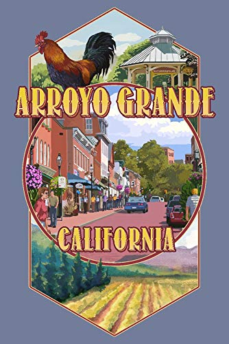 Arroyo Grande, California, Town Montage, Contour (Canvas Deluxe Tote Bag, Faux Leather Handles & Zip Pocket)
