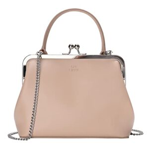 gm likkie kiss lock purses & handbags, crossbody top-handle clutch purse for women, vintage evening clutch shoulder bag (khaiki)