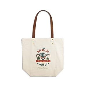 ellijay, georgia, the mountains are calling, bear and mountains, contour (canvas deluxe tote bag, faux leather handles & zip pocket)