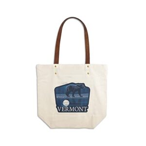 vermont, bear in moonlight, contour (canvas deluxe tote bag, faux leather handles & zip pocket)