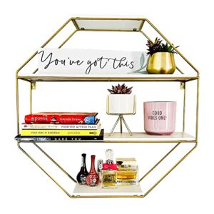 mymod essentials octagon floating shelves–modern wall shelf for living room, bathroom, kitchen, office.compliments any style of home décor.wooden shelves for wall décor with metal frame-20x20x4¾ inch