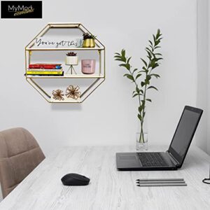 MyMod Essentials Octagon Floating Shelves–Modern Wall Shelf for Living Room, Bathroom, Kitchen, Office.Compliments Any Style of Home Décor.Wooden Shelves for Wall Décor with Metal Frame-20x20x4¾ inch