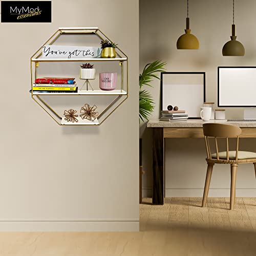 MyMod Essentials Octagon Floating Shelves–Modern Wall Shelf for Living Room, Bathroom, Kitchen, Office.Compliments Any Style of Home Décor.Wooden Shelves for Wall Décor with Metal Frame-20x20x4¾ inch