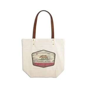 california, rustic state flag, contour (canvas deluxe tote bag, faux leather handles & zip pocket)