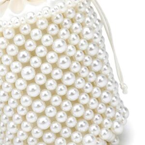 DJBM Women Handmade Beaded Handbag Bucket Handbag Artificial Pearl Clutch Bag for Party Wedding