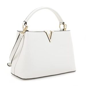 evve women’s small satchel bag classic top handle purses fashion crossbody handbags with shoulder strap | white