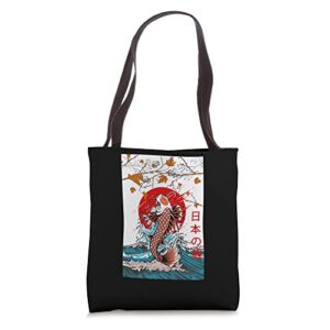 great wave off kanagawa japanese blossom koi fish japan tote bag