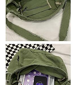 Grunge Bag Hobo Boho Hippie Crossbody Bag Sling Purses for Office School Shopping Travel Y2k Aesthetic (Army Green)