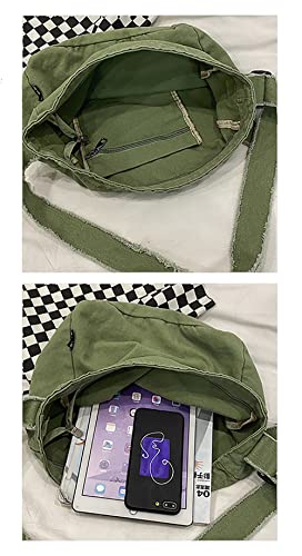 Grunge Bag Hobo Boho Hippie Crossbody Bag Sling Purses for Office School Shopping Travel Y2k Aesthetic (Army Green)