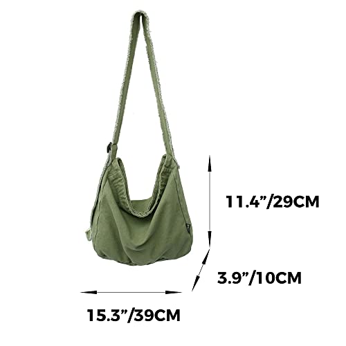 Grunge Bag Hobo Boho Hippie Crossbody Bag Sling Purses for Office School Shopping Travel Y2k Aesthetic (Army Green)