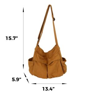 Bohemian Hipster Hobo Boho Hippie Crossbody Bag Purse Canvas Sling Bag Aesthetic Tote Large Handbags Fairy Grunge Bag (Army Green)