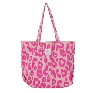 women’s large capacity casual totes y2k aesthetic pink leopard shoulder bag cute canvas bags bucket handbag office school bookbag (pink)