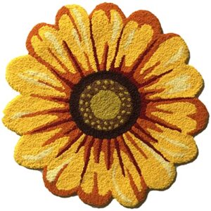 Sunflower Area Rug Mat 19.6" x 19.6" Yellow Floral Bathroom Rug Soft Plush Flower Doormat Non-Slip Rustic Small Carpet Handmade Floral Door Mat for Kitchen Bathroom Bedroom Living Room Yellow