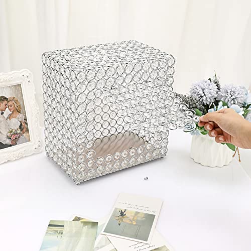 ELLDOO Crystal Wedding Card Box, Rectangle Money Card Box Silver Gift for Wedding Receptions, Centerpiece Decor, Anniversary, Keepsake, Gift Display Box