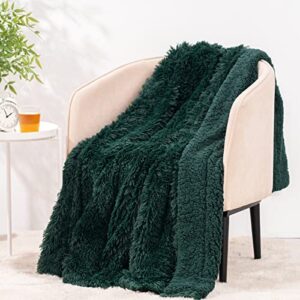 recyco faux fur sherpa throw blanket dark green, super soft fuzzy fluffy blankets plush warm cozy throw reversible comfy thick shaggy sherpa blanket for couch sofa bed 50×60 inches