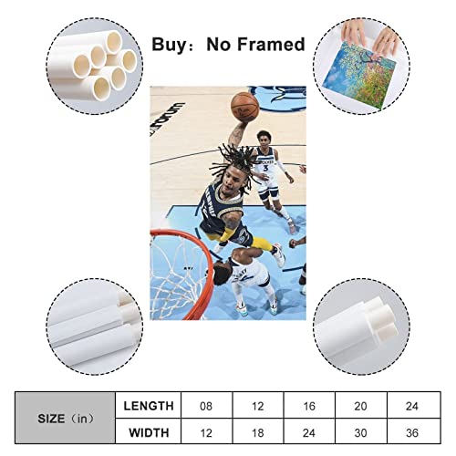 FANCHUANG Ja Morant Poster Paper Dunk for Wall Decor Boys Bedroom Canvas Wall Poster Signed Inspirational Posters Unframe-style 12x18inch(30x45cm)