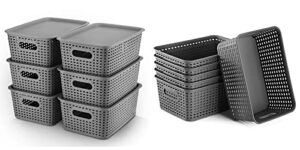 areyzin sef of 12- plastic strage baskets for organizing 6 pack + lidded storage baskets plastic bins organizer containers 6 pack