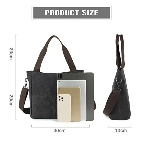 KUANG! Women's Canvas Tote Shoulder Bags Handbag Satchel Purses Small Work Travel Crossbody Bag