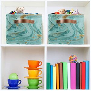 xigua Teal Turquoise Marble Storage Basket Large Collapsible Rectangle Storage Bin Toys Clothes Organizer for Closet Shelf Nursery Bedroom Home Decor