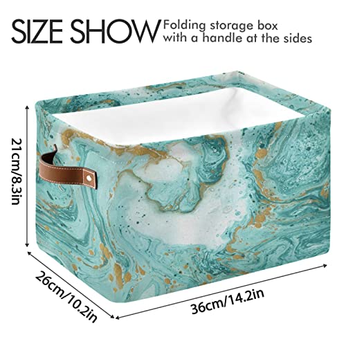 xigua Teal Turquoise Marble Storage Basket Large Collapsible Rectangle Storage Bin Toys Clothes Organizer for Closet Shelf Nursery Bedroom Home Decor