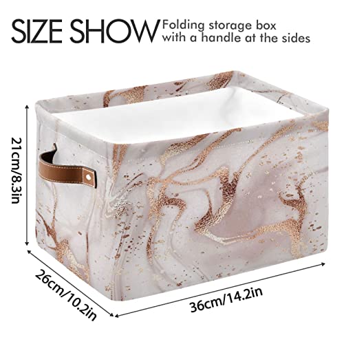 xigua Rose Gold Marble Storage Basket Large Collapsible Rectangle Storage Bin Toys Clothes Organizer for Closet Shelf Nursery Bedroom Home Decor