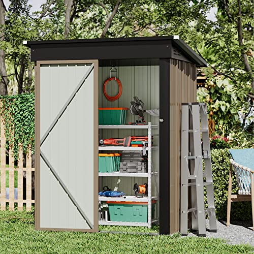 GUNJI 5 x 3 FT Shed Outdoor Storage Shed Metal Garden Shed with Lockable Door Outside Waterproof Tool Shed for Backyard, Patio, Lawn