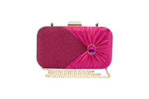 mulian lily hot pink evening bags for women glitter crystal pleated satin clutch purse with detachable chain strap m639