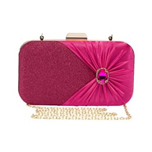 Mulian LilY Hot pink Evening Bags For Women Glitter Crystal Pleated Satin Clutch Purse With Detachable Chain Strap M639