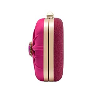 Mulian LilY Hot pink Evening Bags For Women Glitter Crystal Pleated Satin Clutch Purse With Detachable Chain Strap M639