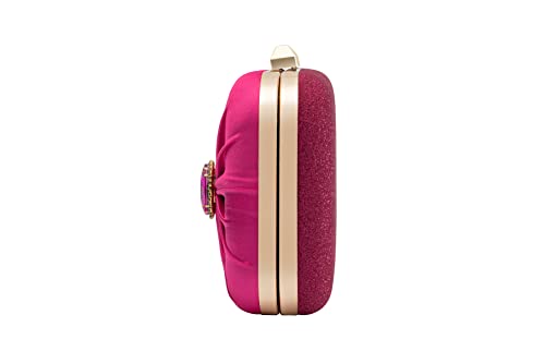 Mulian LilY Hot pink Evening Bags For Women Glitter Crystal Pleated Satin Clutch Purse With Detachable Chain Strap M639