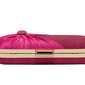 Mulian LilY Hot pink Evening Bags For Women Glitter Crystal Pleated Satin Clutch Purse With Detachable Chain Strap M639