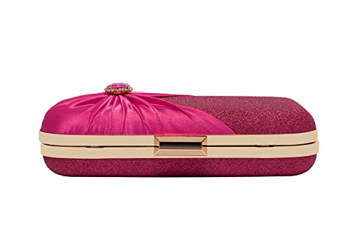 Mulian LilY Hot pink Evening Bags For Women Glitter Crystal Pleated Satin Clutch Purse With Detachable Chain Strap M639