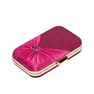 Mulian LilY Hot pink Evening Bags For Women Glitter Crystal Pleated Satin Clutch Purse With Detachable Chain Strap M639