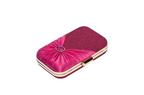 Mulian LilY Hot pink Evening Bags For Women Glitter Crystal Pleated Satin Clutch Purse With Detachable Chain Strap M639