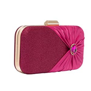 Mulian LilY Hot pink Evening Bags For Women Glitter Crystal Pleated Satin Clutch Purse With Detachable Chain Strap M639