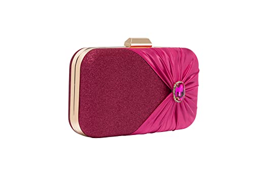 Mulian LilY Hot pink Evening Bags For Women Glitter Crystal Pleated Satin Clutch Purse With Detachable Chain Strap M639