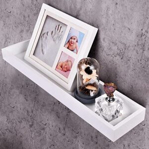 Floating Shelves, Solid Wood Storage Set of 4 Wall-Mounted Shelf for Bathroom/Living Room/Bedroom/Kitchen Decor (White)