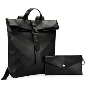 milan chiva backpack purse for women fashion ladies geometric school bag college travel bookbag vegan leather casual daypack black mc2-1022bk