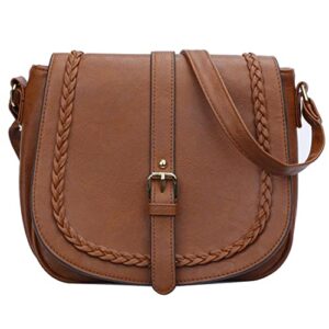 kkxiu vintage leather flap crossbody bags for women and teen girls shoulder purses (a-brown)